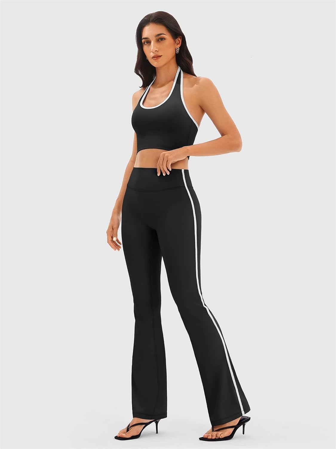 Flare Workout Leggings for Women with Contrast Side Stripes - High Waisted Seamless Track Pants Pants for Yoga Gym Pilates