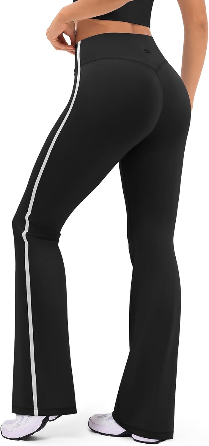 Flare Workout Leggings for Women with Contrast Side Stripes - High Waisted Seamless Track Pants Pants for Yoga Gym Pilates