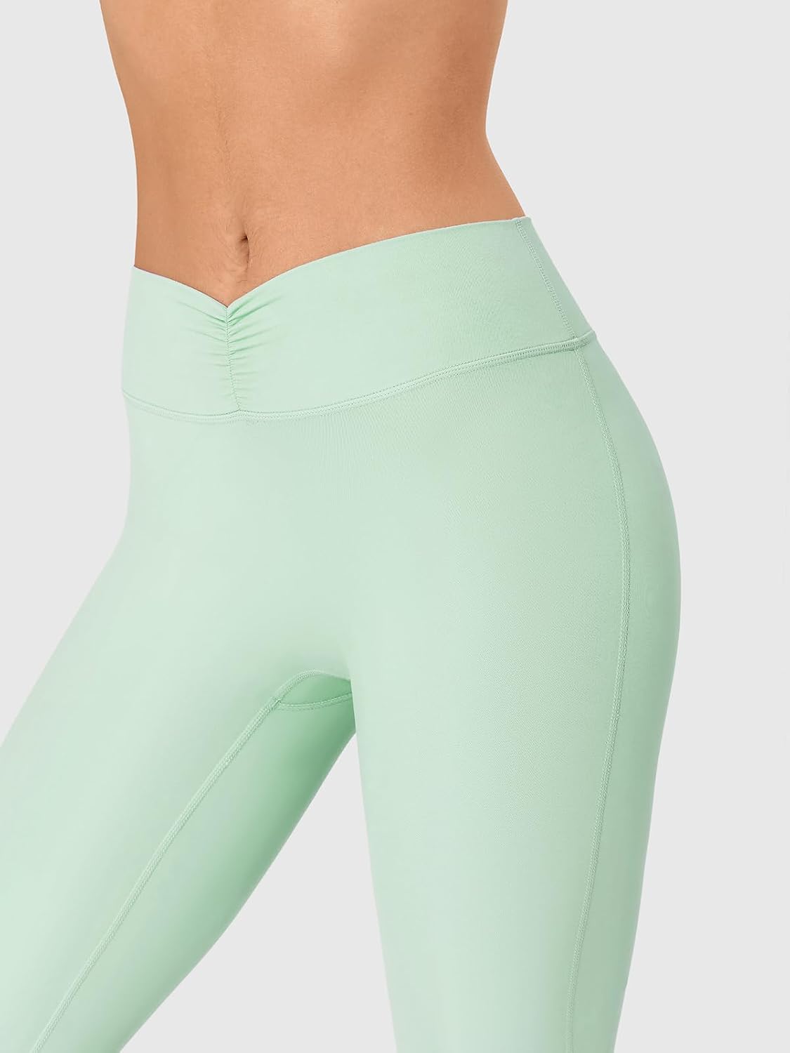 No Front Seam Leggings for Women with Tummy Control Cross Over Ruched Waistband Seamless for Workouts,Yoga,Gym